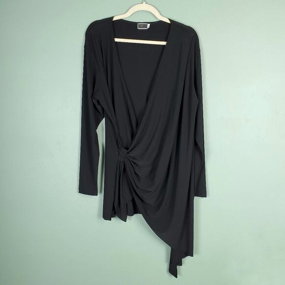 Sympli Wrap Front Black Asymmetrical Hem Top 12 - Picture 1 of 6
